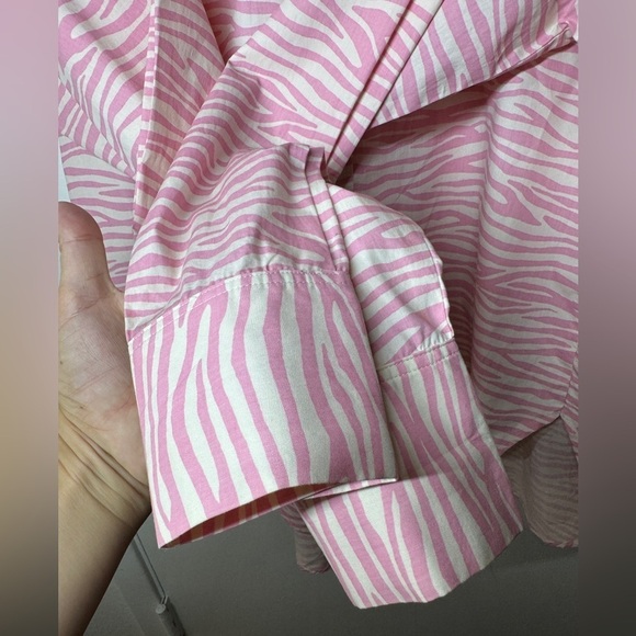 Grey Lab LA Zebra Animal Print Button Up Collared Pink Light Cream Shirt Size S - Picture 8 of 15